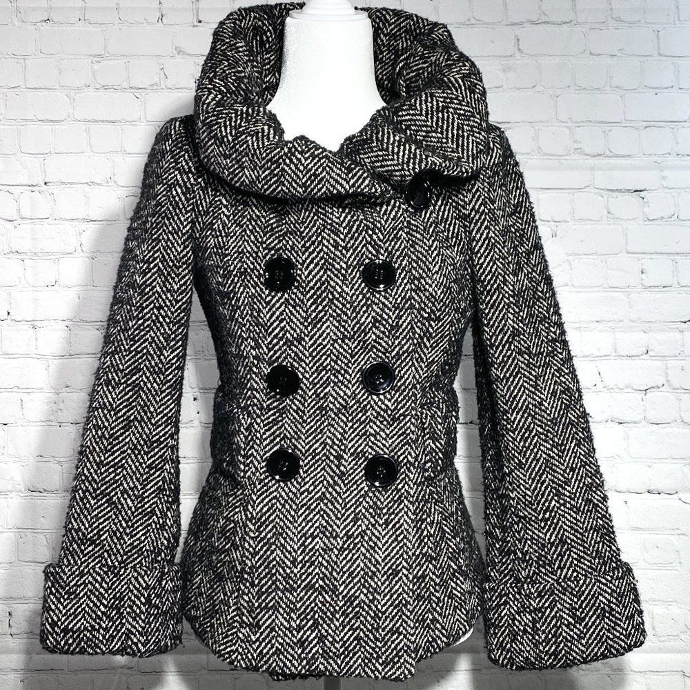 ZARA Peacoat Tweed Cowl Neck Double Breasted